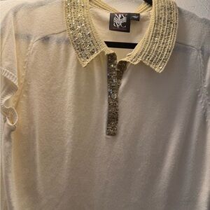 NYC Cream Polo with Embellished Collar
